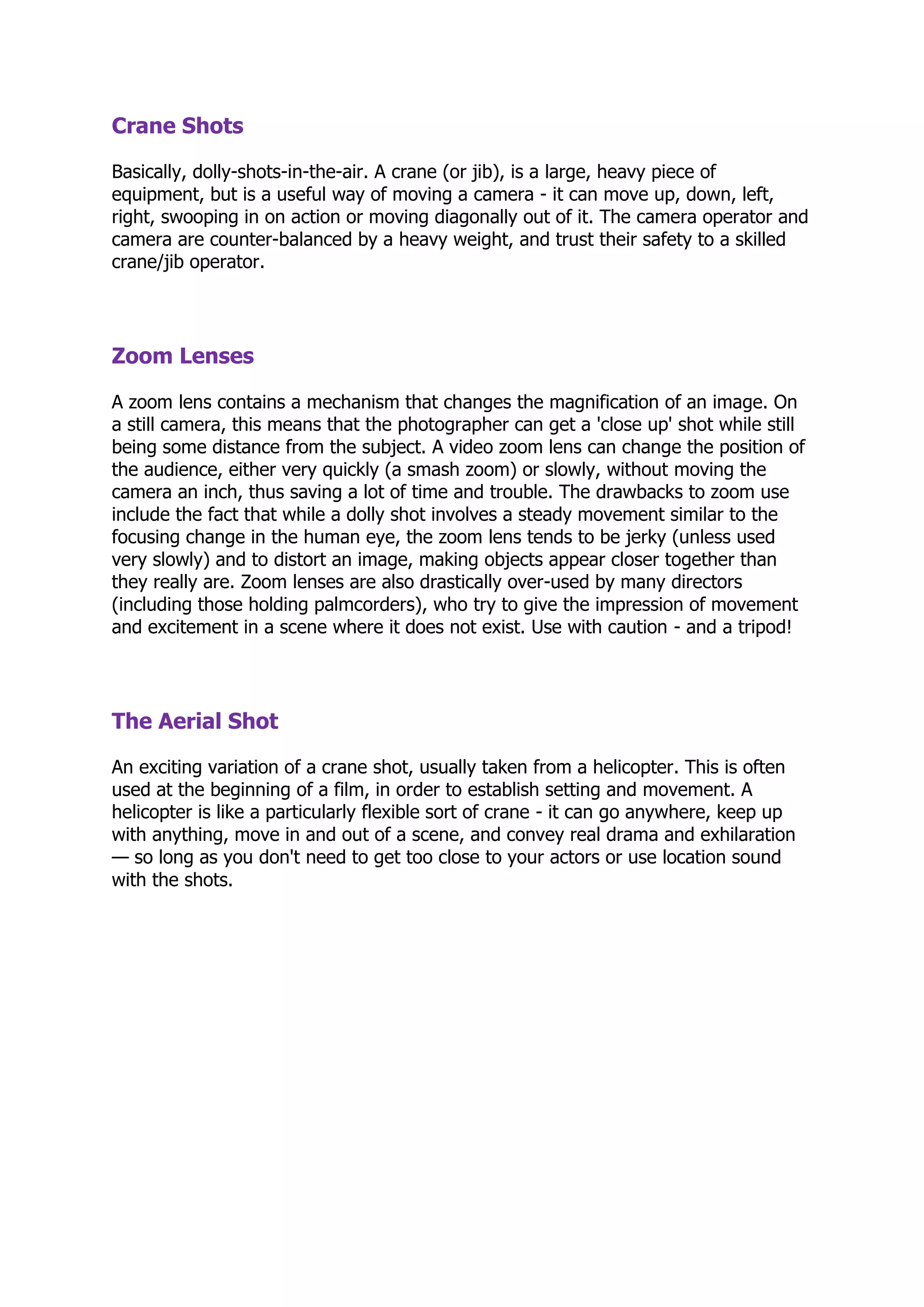 Camera Shots, Movement And Angles | DOCX