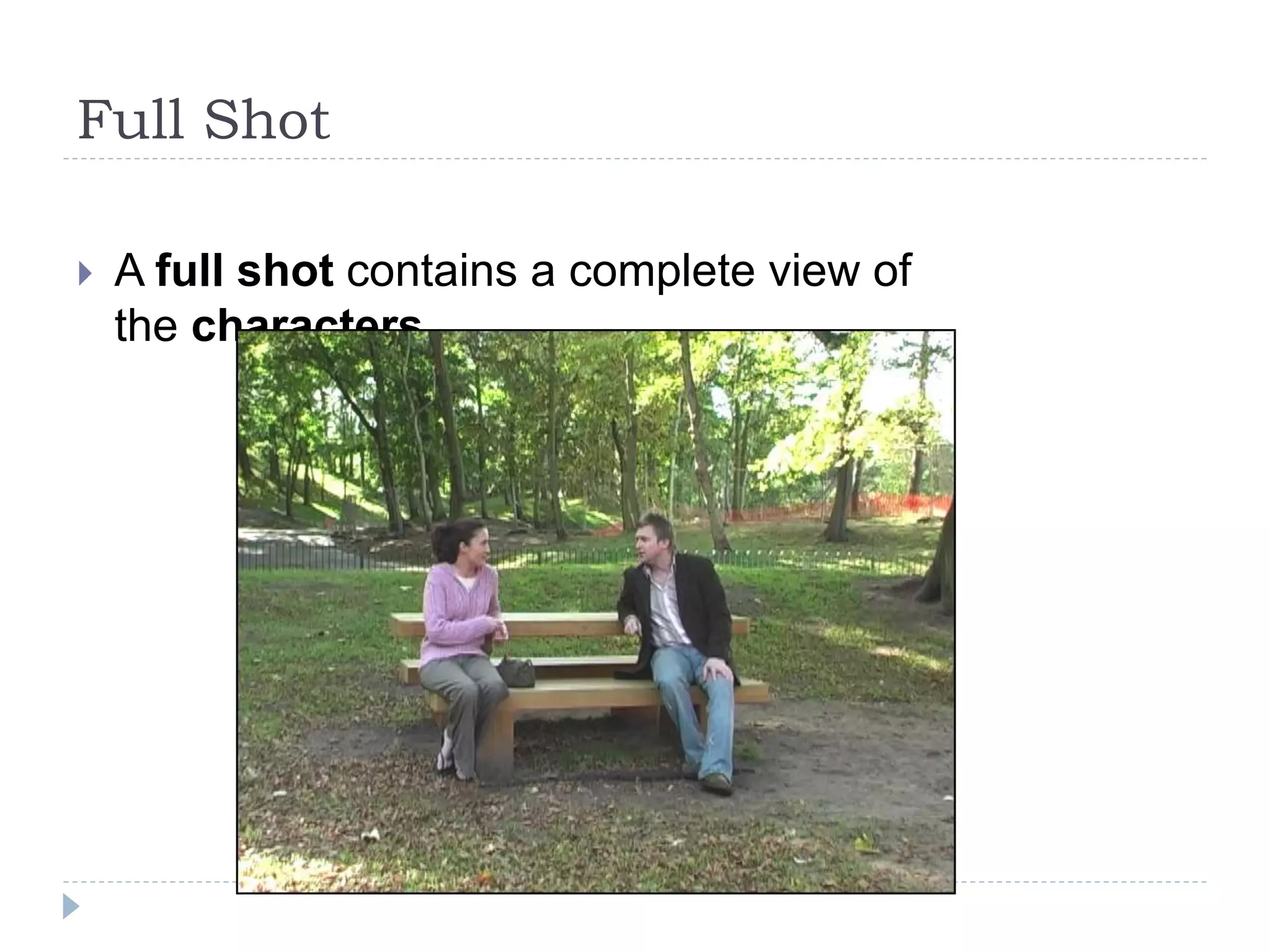 Full Shot
A full shot contains a complete view of
the characters.