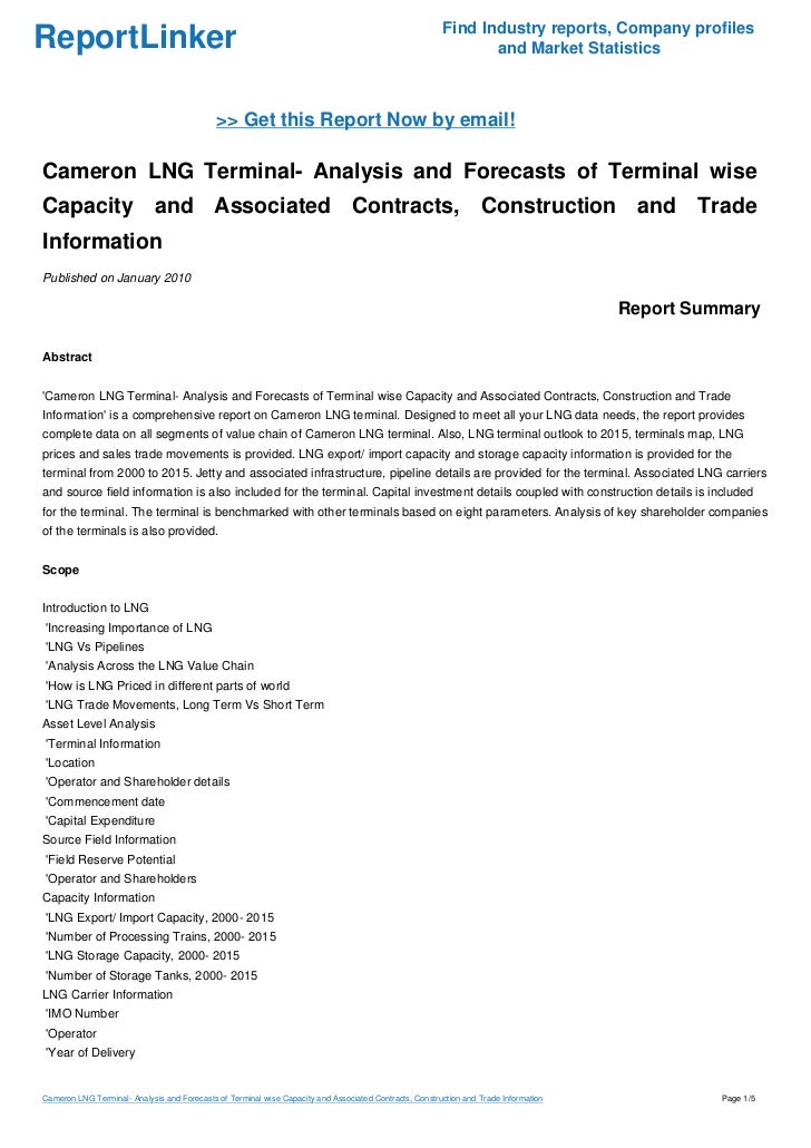 Cameron LNG Terminal Analysis and Forecasts of Terminal wise Capacity