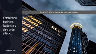 Since 2000, 52% of Fortune 500 have been replaced.
Established
business
leaders are
also under
attack…
 