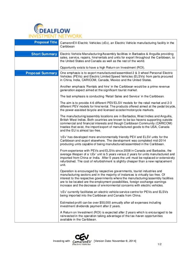 CameronEVElectric Vehicles Investment Proposal