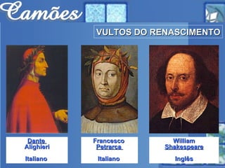 Dante  Alighieri Italiano  Francesco  Petrarca  Italiano  William Shakespeare Inglês VULTOS DO RENASCIMENTO 