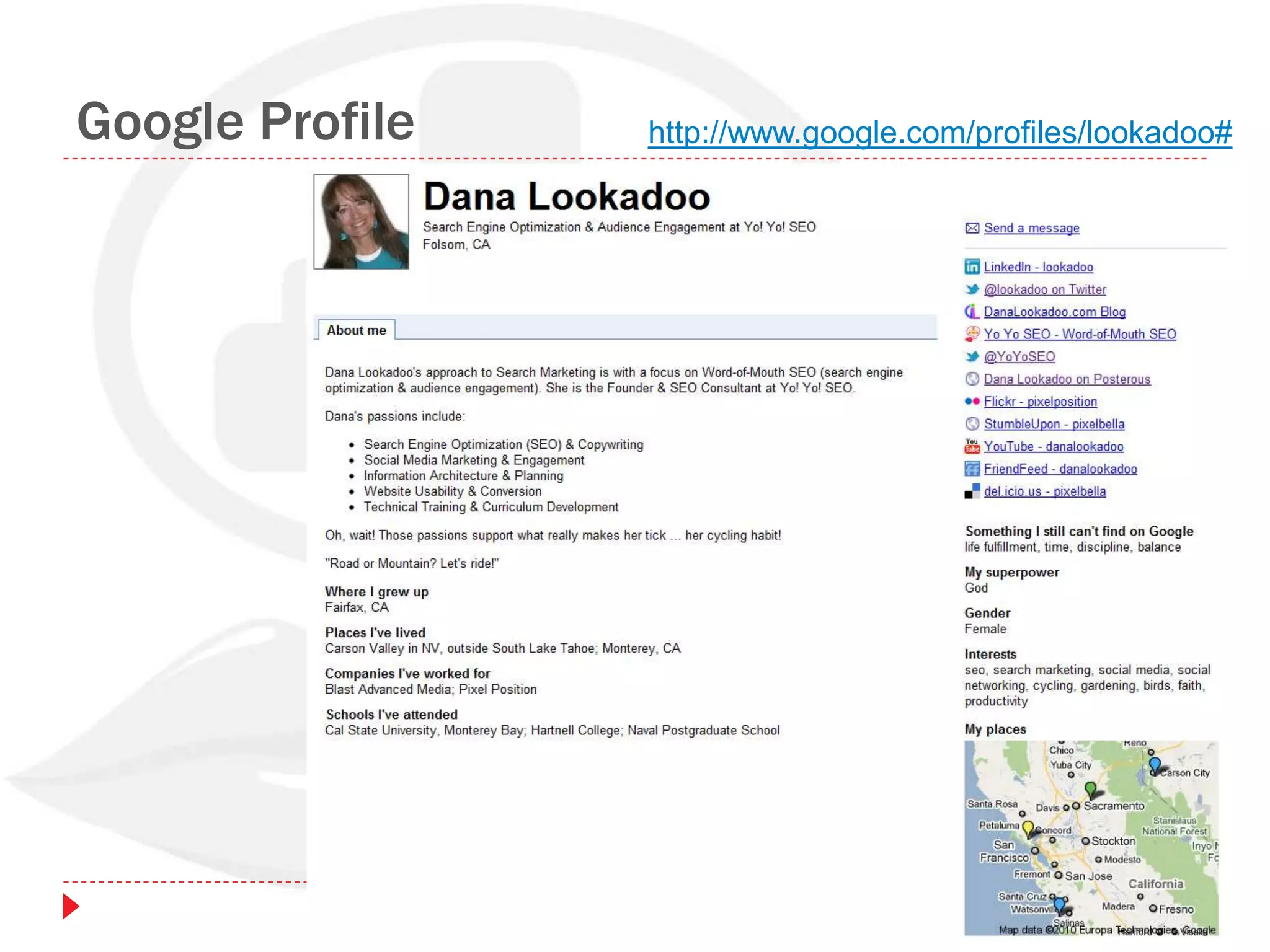 Google Profile http://www.google.com/profiles/lookadoo#
 