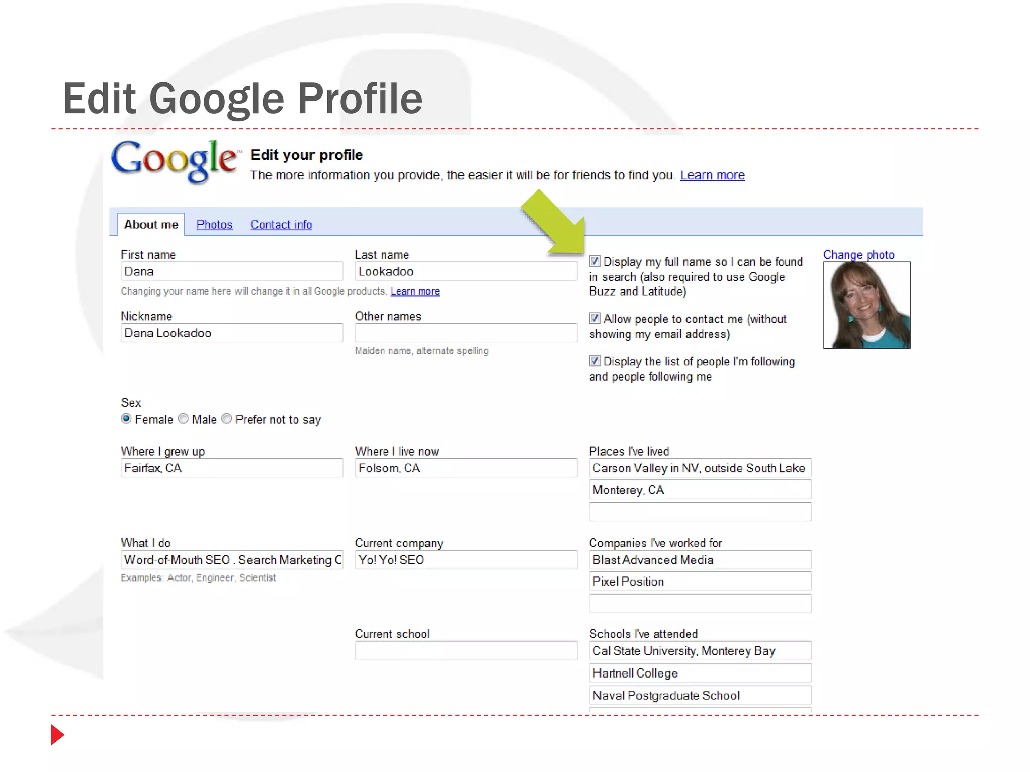 Edit Google Profile
 