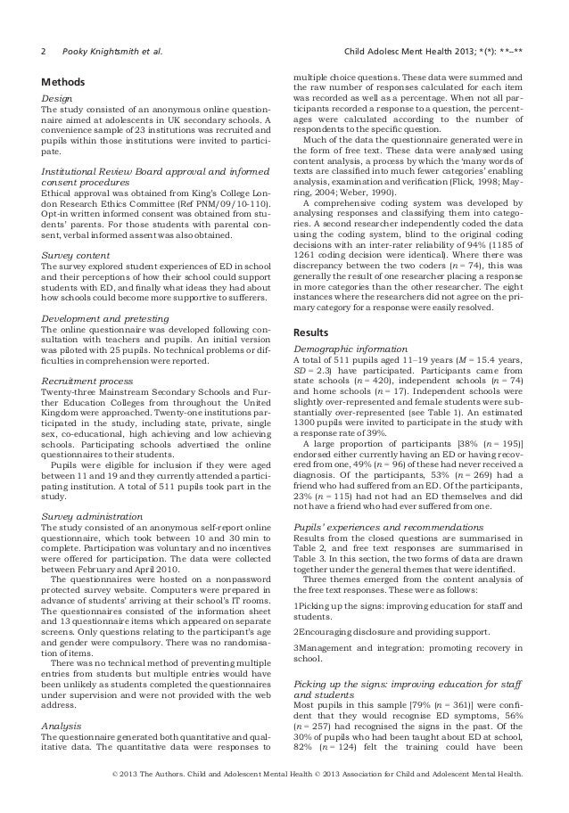 An online survey of pupils’ experiences of eating disorders journal…