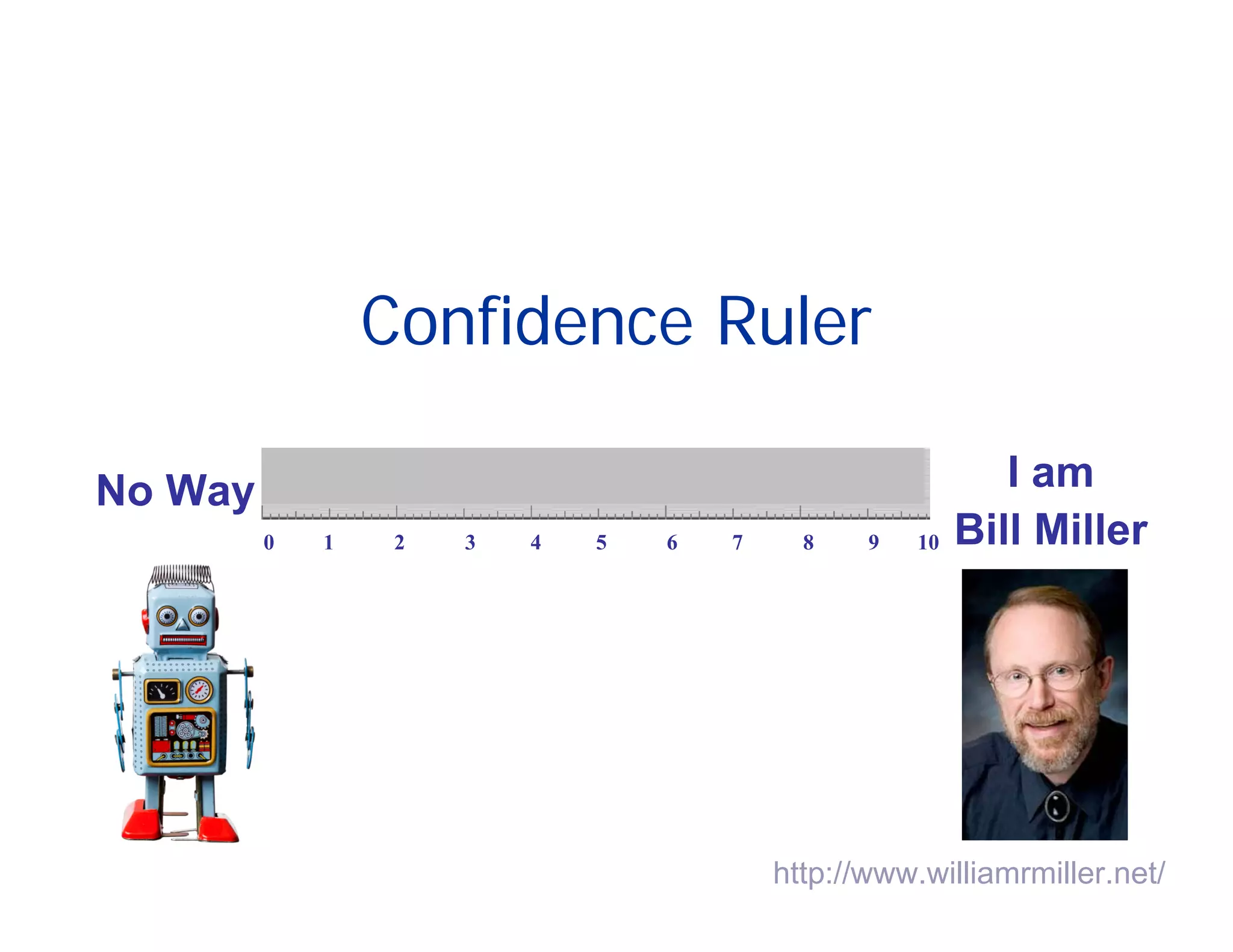 Confidence Ruler

No Way                                                       I am
         0   1    2   3   4   5   6   7     8    9   10   Bill Miller




                                          http://www.williamrmiller.net/
 
