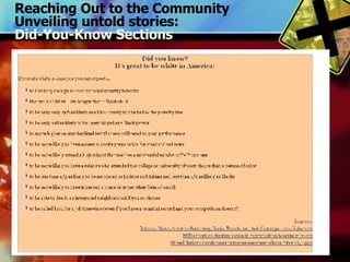 Reaching Out to the Community Unveiling untold stories: Did-You-Know Sections 