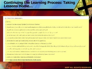 Continuing the Learning Process: Taking Lessons Home… 