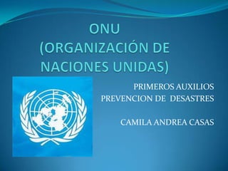 PRIMEROS AUXILIOS
PREVENCION DE DESASTRES

    CAMILA ANDREA CASAS
 