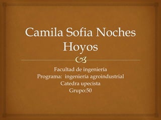 Facultad de ingeniería 
Programa: ingeniería agroindustrial 
Catedra upecista 
Grupo:50 
 