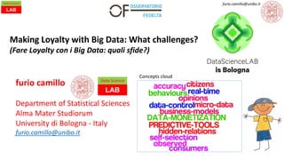 furio.camillo@unibo.it
Making Loyalty with Big Data: What challenges?
(Fare Loyalty con i Big Data: quali sfide?)
Concepts cloud
furio camillo
Department of Statistical Sciences
Alma Mater Studiorum
University di Bologna - Italy
furio.camillo@unibo.it
 