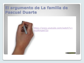 El argumento de La familia de
Pascual Duarte
https://www.youtube.com/watch?v=
mutRmjdeTZo
 
