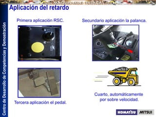 Centro
de
Desarrollo
de
Competencias
y
Demostración
Tercera aplicación el pedal.
Secundario aplicación la palanca.
Primera aplicación RSC.
Cuarto, automáticamente
por sobre velocidad.
Aplicación del retardo
 