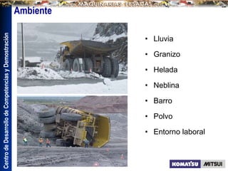 Centro
de
Desarrollo
de
Competencias
y
Demostración
Ambiente
• Lluvia
• Granizo
• Helada
• Neblina
• Barro
• Polvo
• Entorno laboral
 