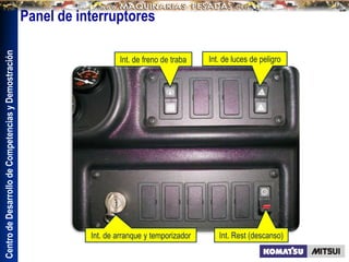 Centro
de
Desarrollo
de
Competencias
y
Demostración
Panel de interruptores
Int. de arranque y temporizador
Int. de freno de traba Int. de luces de peligro
Int. Rest (descanso)
 