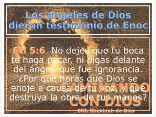 No dejes que tu boca
te haga pecar, ni digas delante
del ángel, que fue ignorancia.
¿Por qué harás que Dios se
enoje a causa de tu voz, y que
destruya la obra de tus manos?
 