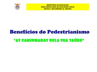 MINISTÉRIO DA EDUCAÇÃO
ÁREA DISCIPLINAR DE EDUCAÇÃO FISICA
ESCOLA SECUNDÁRIA de MOURA
Benefícios do Pedestrianismo
"AS CAMINHADAS PELA SUA SAúDE"
 