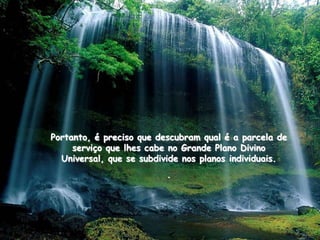 Portanto, é preciso que descubram qual é a parcela de
     serviço que lhes cabe no Grande Plano Divino
  Universal, que se subdivide nos planos individuais.
                          .
 