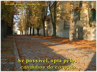 Se possível, opta pelos  caminhos do coração. Divaldo Franco / Joanna de Ângelis 