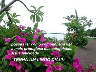 possas ter como companheira fiel,  a mais prodigiosa das conquistas.  A tua felicidade   TENHA UM LINDO DIA!!!! 