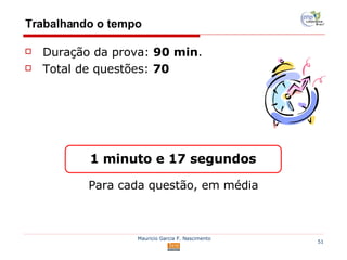 Trabalhando o tempo Duração da prova:  90 min . Total de questões:  70 1 minuto e 17 segundos Para cada questão, em média 