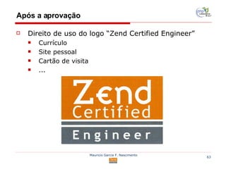 Após a aprovação Direito de uso do logo “Zend Certified Engineer” Currículo Site pessoal Cartão de visita ... 