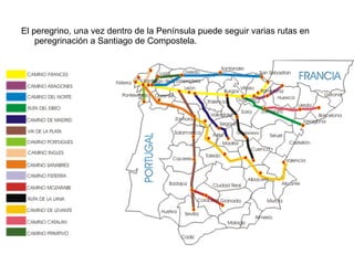 El peregrino, una vez dentro de la Península puede seguir varias rutas en peregrinación a Santiago de Compostela. 