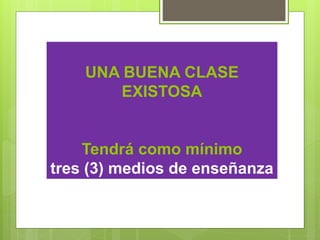 UNA BUENA CLASE
EXISTOSA
Tendrá como mínimo
tres (3) medios de enseñanza
 
