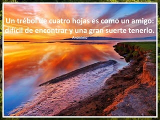 Un trébol de cuatro hojas es como un amigo:
difícil de encontrar y una gran suerte tenerlo.
Anónimo
 