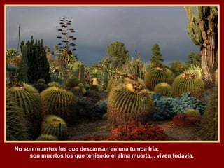 No son muertos los que descansan en una tumba fría;  son muertos los que teniendo el alma muerta... viven todavía. 