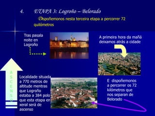 ESTELLA - LOS ARCOS (21.8 Kms.)A primeira poboación   encontrase tras pasar unha pista de terra e a esquerda lévanos ó Mosteiro de Irache. O peregrino non debe dubidalo, pois non pasar pola única fonte no mundo que da viño en vez de auga e visitalo mosteiro de Irache, case se podería considerar un pecado. 