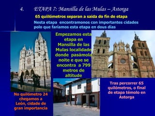 SAHAGÚN - EL BURGO RANERO (18 Kms.)Cruzar Sahagún ofrece certadificultadepolasdeficenciasna señalización coas flechas amarelas, pero basta con saber que temos que sairpola "Ponte de Canto" sobre o río Cea. ErmidaVirgen delPeral en Bercianosdel Real Camino