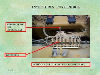 08/03/13 28
INYECTORES POSTERIORES
INYECTORES
VERIFICAR QUE NO EXISTAN FUGAS DE GRASA
RESPIRADERO
DEL
DIFERENCIAL
 