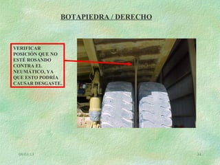 08/03/13 34
BOTAPIEDRA / DERECHO
VERIFICAR
POSICIÓN QUE NO
ESTÉ ROSANDO
CONTRA EL
NEUMÁTICO, YA
QUE ESTO PODRÍA
CAUSAR DESGASTE.
 