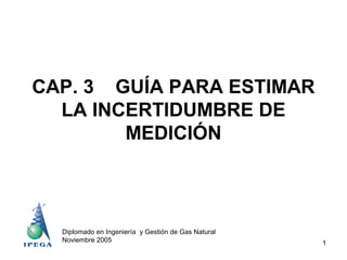 CAP. 3 GUÍA PARA ESTIMAR
LA INCERTIDUMBRE DE
MEDICIÓN

Diplomado en Ingeniería y Gestión de Gas Natural
Noviembre 2005

1

 