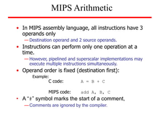 • In MIPS assembly language, all instructions have 3
operands only
— Destination operand and 2 source operands.
• Instruct...