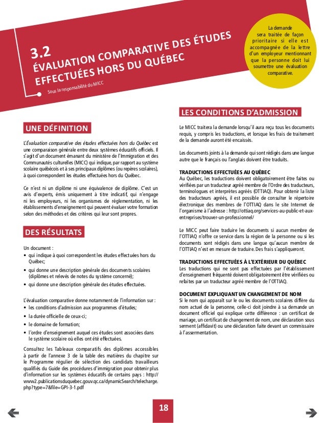 Www Immigration Quebec Gouv Qc Ca Evaluation Comparative Savoir Plus