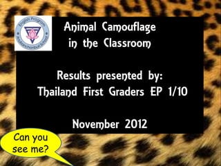 Animal Camouflage
           in the Classroom

        Results presented by:
    Thailand First Graders EP 1/10

           November 2012
Can you
see me?
 