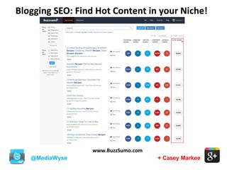 Blogging SEO: Find Hot Content in your Niche!
@MediaWyse + Casey Markee
www.BuzzSumo.com
 