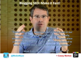@MediaWyse + Casey Markee
Blogging SEO: Make it Fast!
 