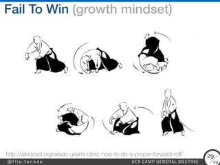 29
@ f l i p . t a n e d o UCR CAMP GENERAL MEETING
29
Fail To Win (growth mindset)
http://aikidosd.org/aikido-ukemi-clinic-how-to-do-a-proper-forward-roll/
 