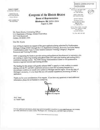 Rep. Dave Camp clean energy request
