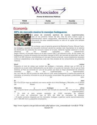 CAMPAÑA DE PRENSA BODEGAS Y MERCADOS 2007