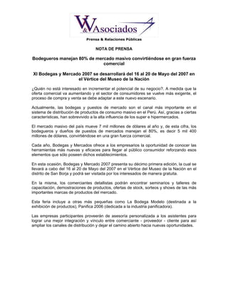 CAMPAÑA DE PRENSA BODEGAS Y MERCADOS 2007