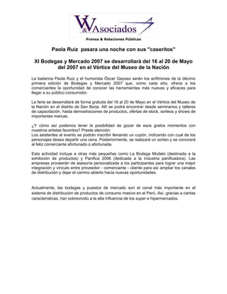 CAMPAÑA DE PRENSA BODEGAS Y MERCADOS 2007