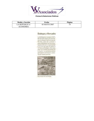 CAMPAÑA DE PRENSA BODEGAS Y MERCADOS 2007