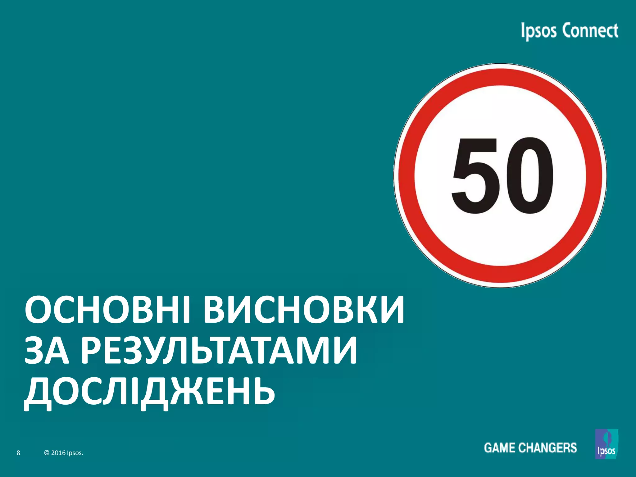 8 © 2016 Ipsos.
ОСНОВНІ ВИСНОВКИ
ЗА РЕЗУЛЬТАТАМИ
ДОСЛІДЖЕНЬ
 