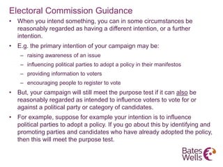 Electoral Commission Guidance
• When you intend something, you can in some circumstances be
reasonably regarded as having ...