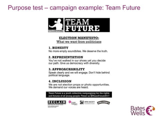 Purpose test – campaign example: Team Future
 