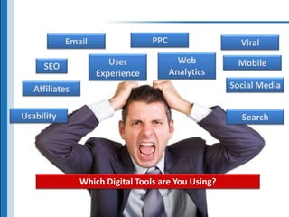 PPCEmailViralWeb AnalyticsUser ExperienceMobileSEOSocial MediaAffiliatesUsabilitySearchWhich Digital Tools are You Using?
